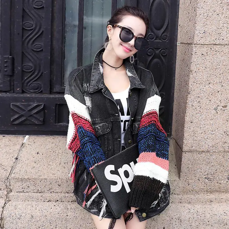 

Cowboy coat women's spring and autumn new women's loose Korean style student stitching long jeans
