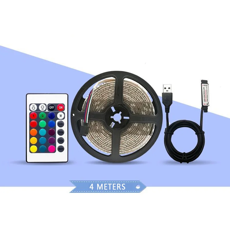 Светодиодная лента 24 ключа постоянного тока 5 В с питанием от USB 1 м-5 м RGB цвет 5050 Светодиодная лента подсветка ТВ+ ИК пульт дистанционного управления IP65 водонепроницаемый смарт