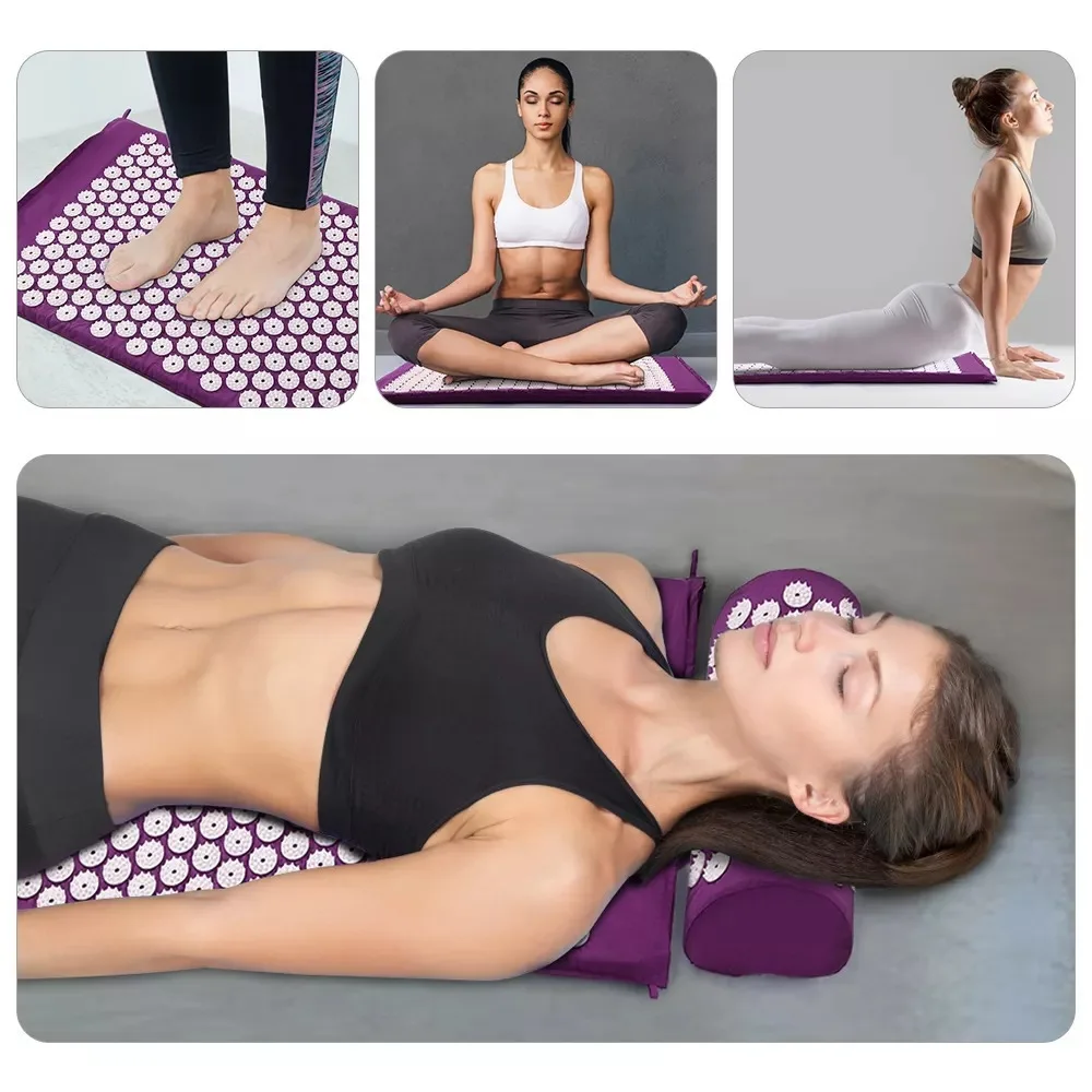65x40cm Yoga Massage Shiatsu Pad and Pillow Case Neck Back Foot Decompression Acupuncture Promote Blood Circulation - купить по