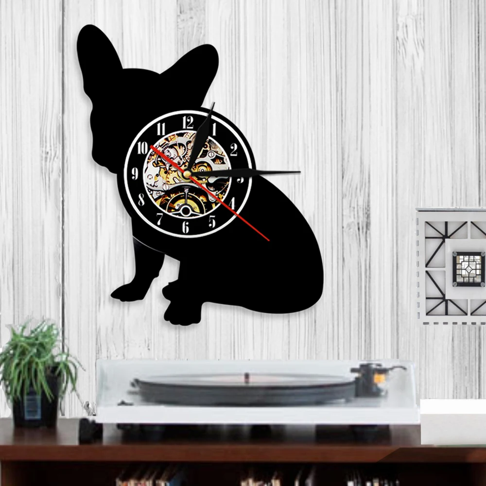 Настенные часы с рисунком французского бульдога собаки милый щенок силуэт