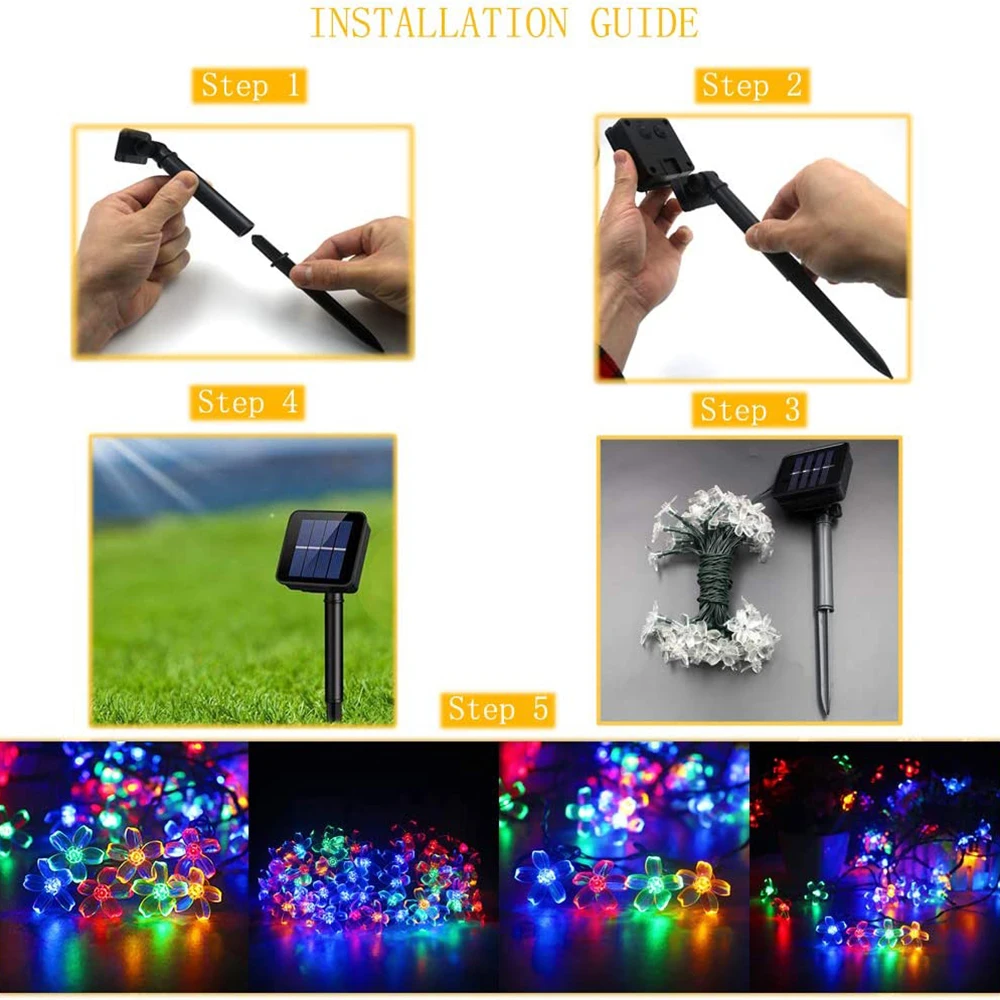 Solar Powered 20/30/50 Led Cherry Blossoms String Lights Outdoor Waterproof for Garden Patio Christmas Tree | Лампы и освещение