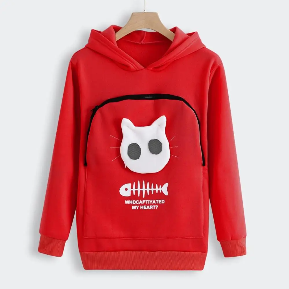 Red Толстовка с капюшоном для любителей кошек, кенгуру, собак, домашних животных, дропшиппинг, пуловеры, толстовка с карманом и капюшоном с ушками животных#35 - Цвет: Red