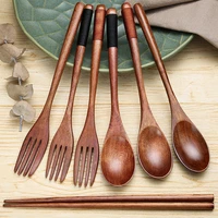 1pc wooden spoon drink tableware with strring dessert fruit serving chopsticks fork kitchen gadgets