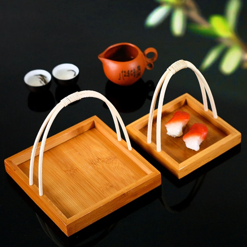

Креативная японская бамбуковая корзина для суши с ручкой, десерт, жареная еда, поднос для снэков, тарелка для фруктов, искусственная еда