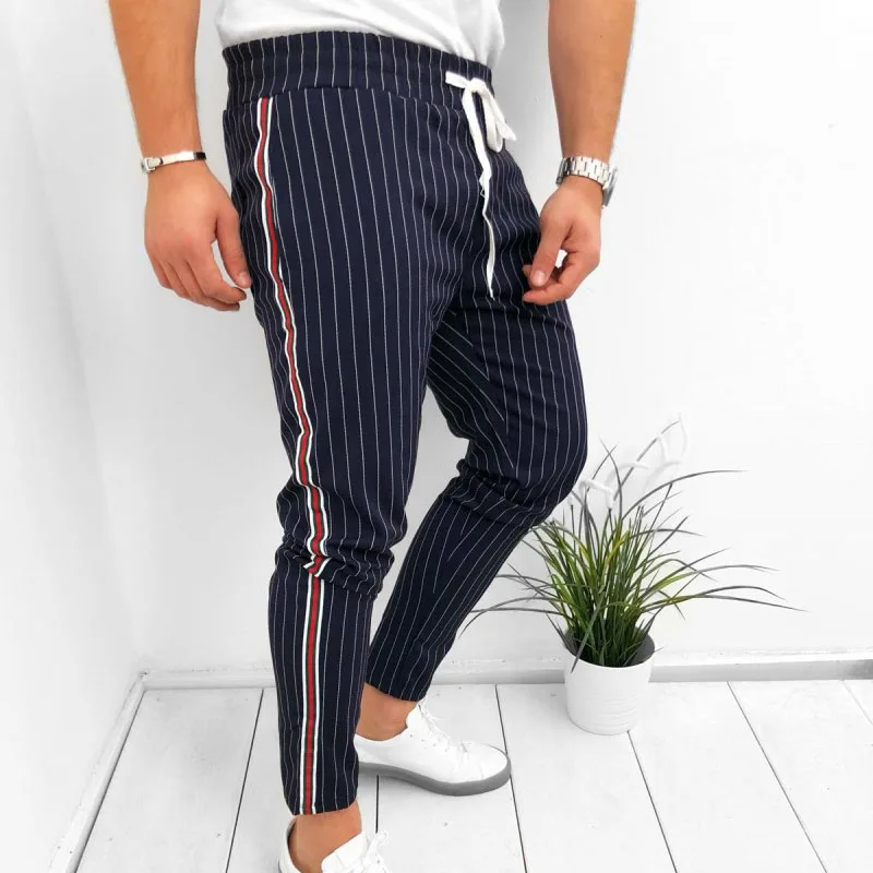 

Men Striped Casual Pants Fashion Trousers Adjustable Drawstring Sweat Pants Trousers SER88
