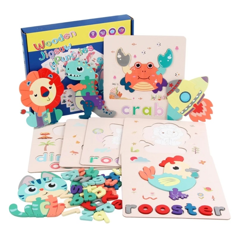 

50LE Educational Gifts Wooden Frame Puzzle 26 Lowercase Letters Recognition Kids Various Animal Letter Alphabet Toy School
