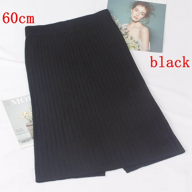 black 60cm ONLYSVTER 60-80 см осень зима теплая Женская юбка-карандаш Модный повседневный вязаный край юбка длинные женские трикотажные юбки - Цвет: black 60cm