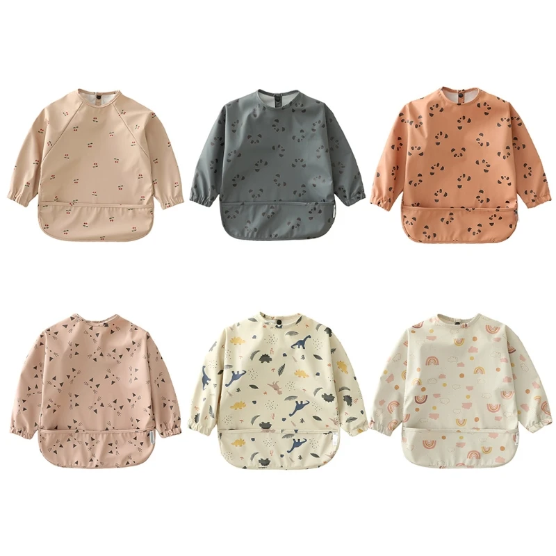 

Детский шарф с длинным рукавом, водонепроницаемый художественный фартук для кормления, нагрудник-Слюнявчик с карманами, Одежда для младенц...