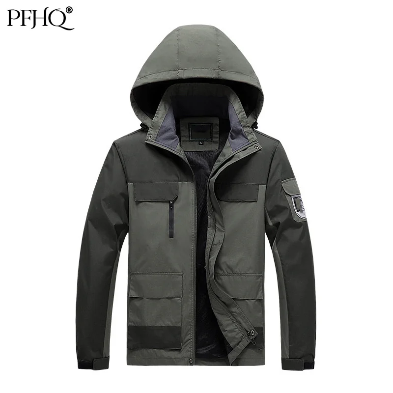 

Осенне-зимняя водонепроницаемая куртка PFHQ, мужские куртки, Мужская ветровка со съемной шляпой, спортивный костюм оверсайз, модель 21D1134
