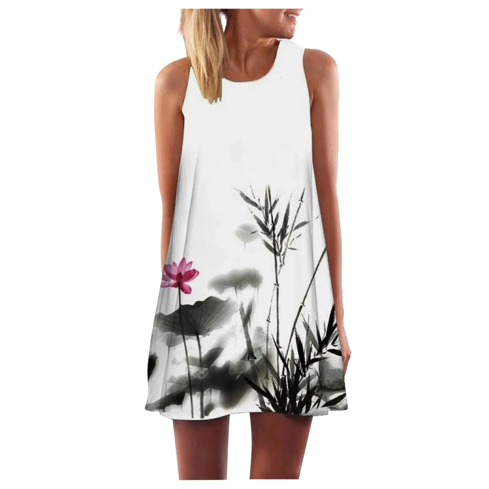 

Short Vintage Sleeveless Beach Mini Boho Printed Women Dress Summer Women's Dress