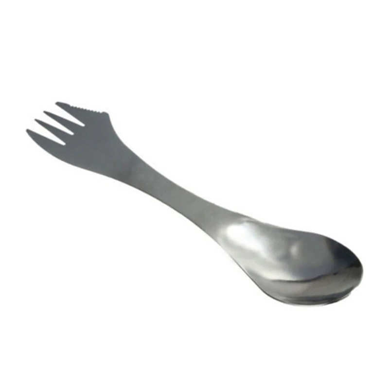 

Портативные столовые приборы для кемпинга 3-в-1 столовая посуда из нержавеющей стали подходит для открытого воздуха для пикника путешествий...