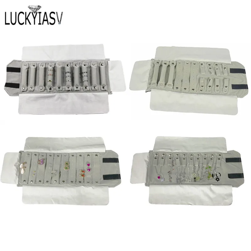 

4 стиля рулон серая бархатная сумка для ювелирных изделий для органайзер для сережек хранения ювелирных изделий портативное Кольцо Кулон витрина коробки