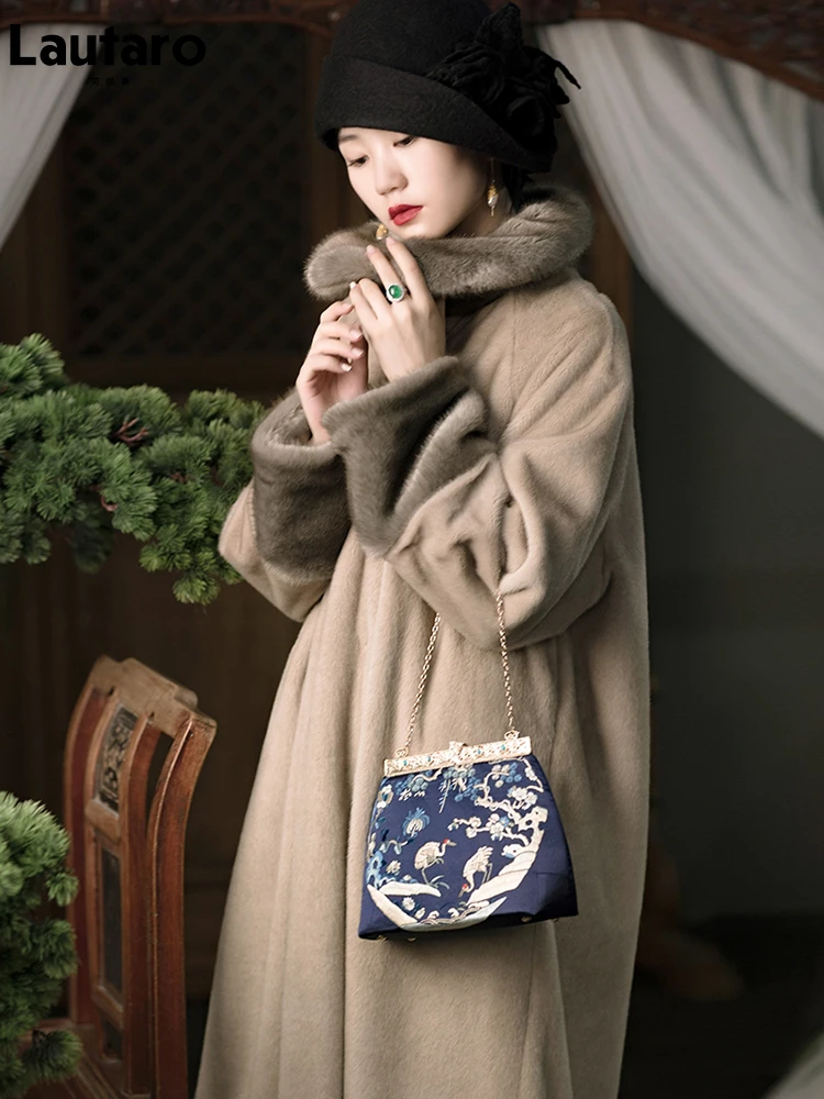 

Lautaro Winter Long Fluffy Warm Thick Soft Faux Fur Coat Women with Cuff and Collar Runway Designer Elegant Luxury Fashion 2021