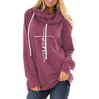 long sleeve hoodies women casual loose solid color letters print drawstring mid length streetwear plus size hoodie