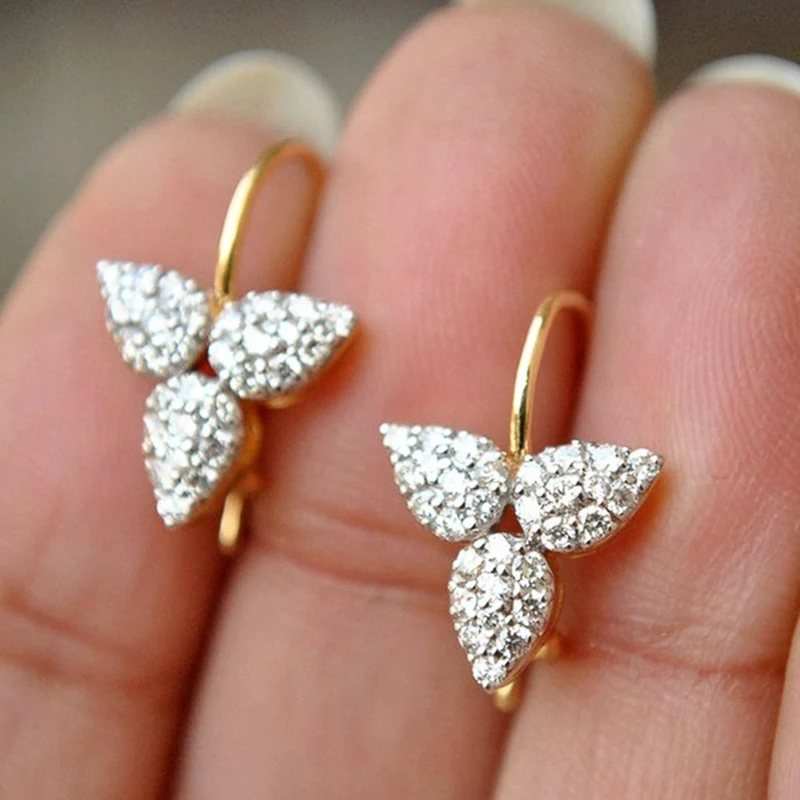 

JK Simple and Stylish Leaf Shape Women Earring Dazzling Crystal Zircon Delicate Female Drop Earrings Daily Wearable Jewelry