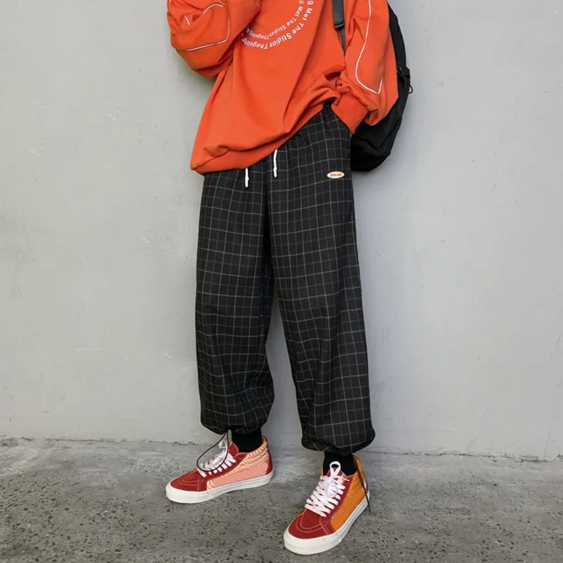 

Plaid Casual Pant Men Loose New Fashion Drawstring Joggers Man Korean Sports Trousers Jogging Pants 2021 Boys Youth