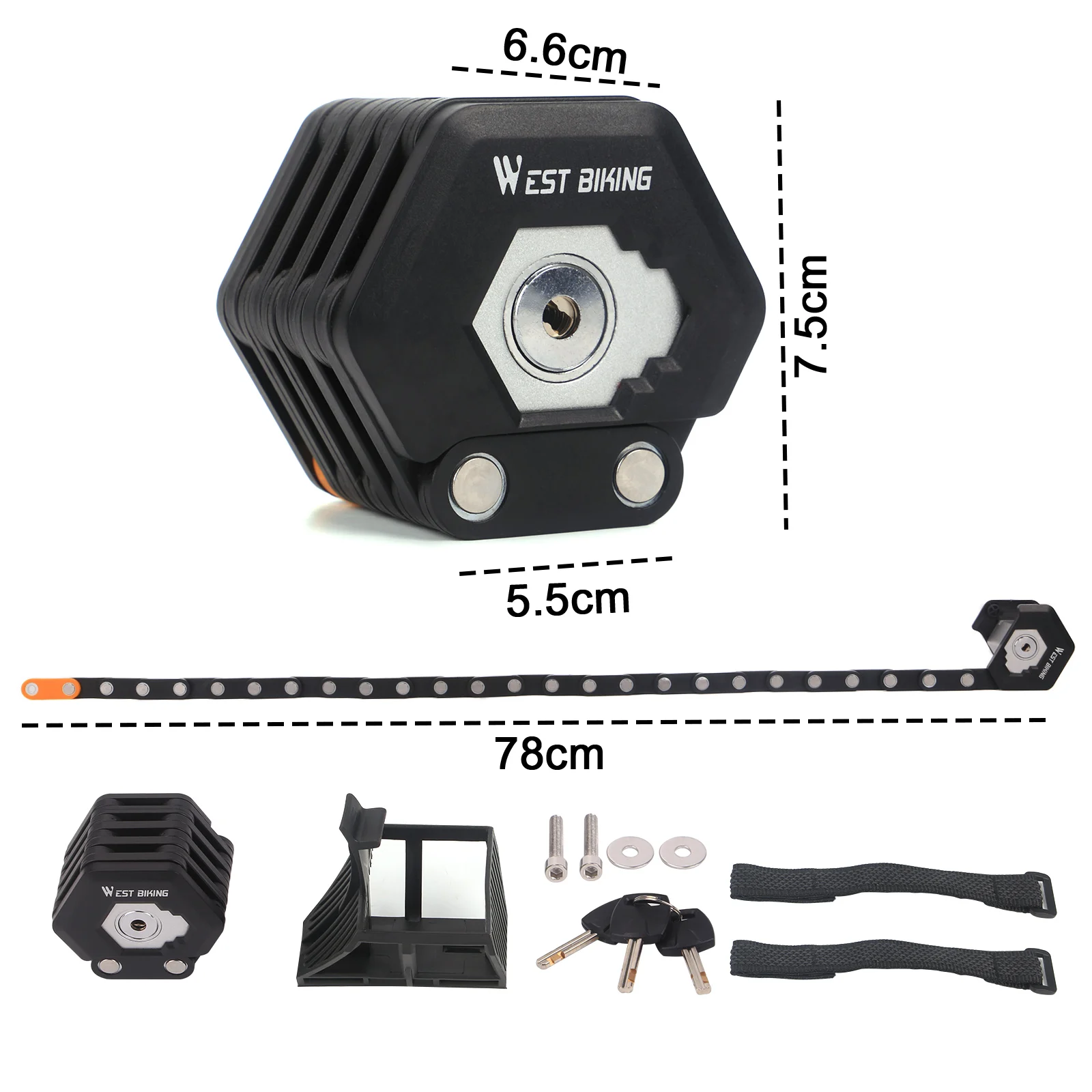 

Foldable Bike Lock With 3 Keys Hamburg-Lock Alloy Anti-Theft Strong Security 26-Section Lock Mount Bracket Bike Chain Lock