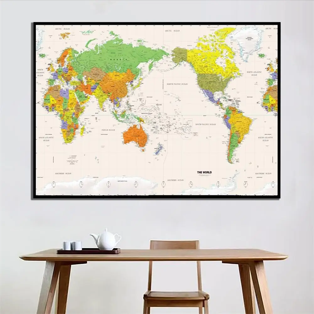 

A2 Size HD Printed The World Physical Map Fine Canvas Unframed Painting For Home Office Wall Decor