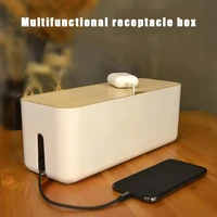cable storage box power strip wire case socket charger storage box with bamboo cover socket organizer network linebin