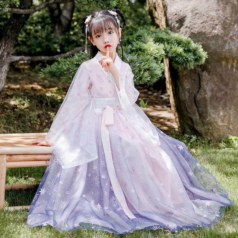 

Chinese Style Girl Hanfu Children Ancient Costume Retro Spring Summer Long Formal Party Elegant Evening Dresses