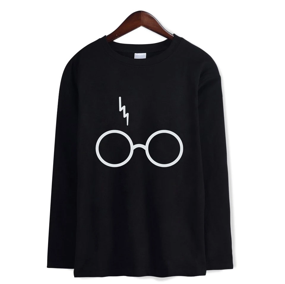 Glasses Printed T shirt Men/Women School of Witchcraft and Wizardry Cotton Design T-shirt Fashion Long Sleeve Sweatshirt