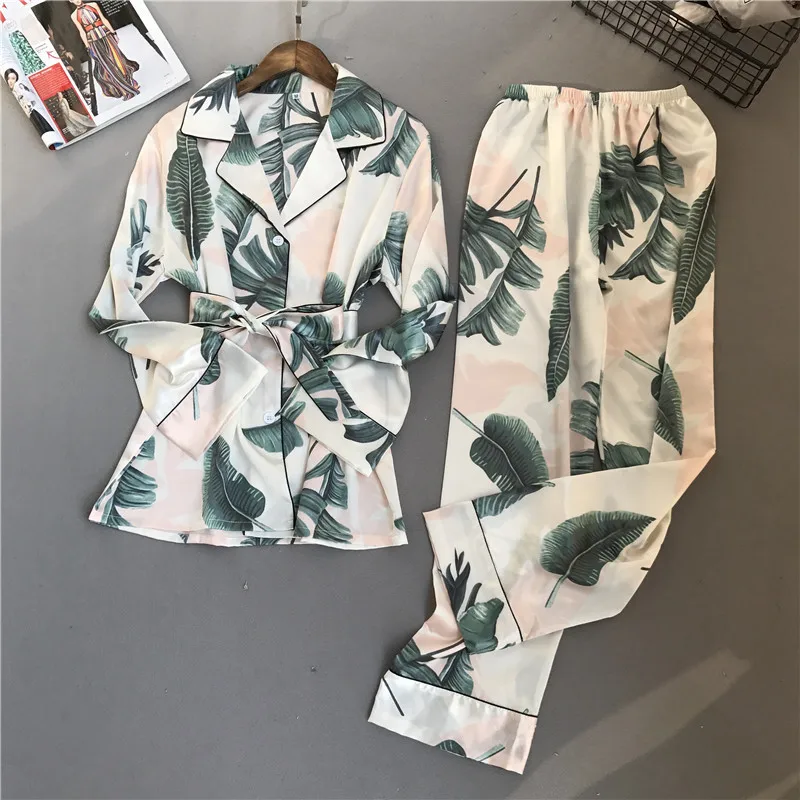 

Lisacmvpnel Spring Printing Pattern Women Pajama Set Rayon Sleepwear Long Sleeve Trousers Two Paper Suit