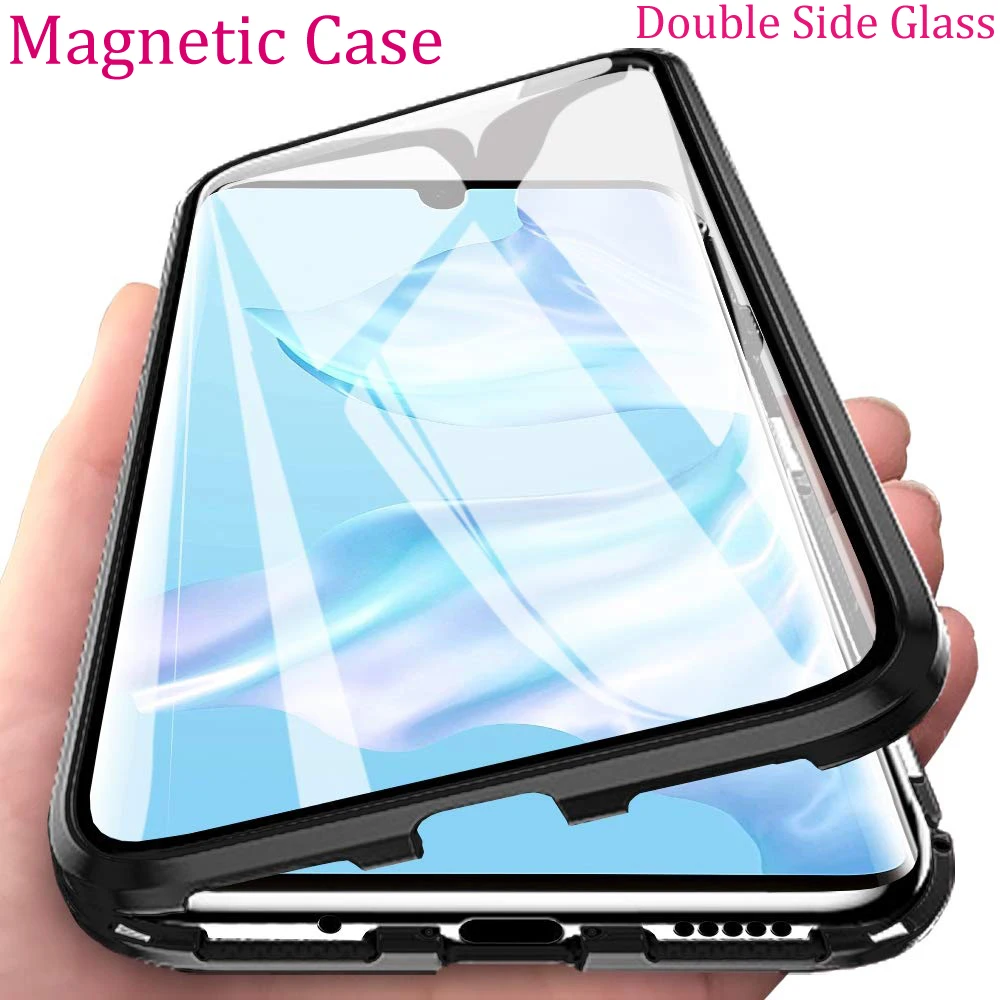 Двухсторонний стеклянный магнитный металлический чехол для Huawei P30 P40 P20 Pro Lite