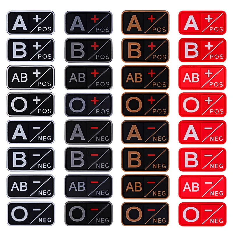 

NEG A+ B+ AB+ O+ Positive Blood Type Group Patches Military PVC Rubber Badges 1PC 3D Negative A- B- AB- O- Tactical