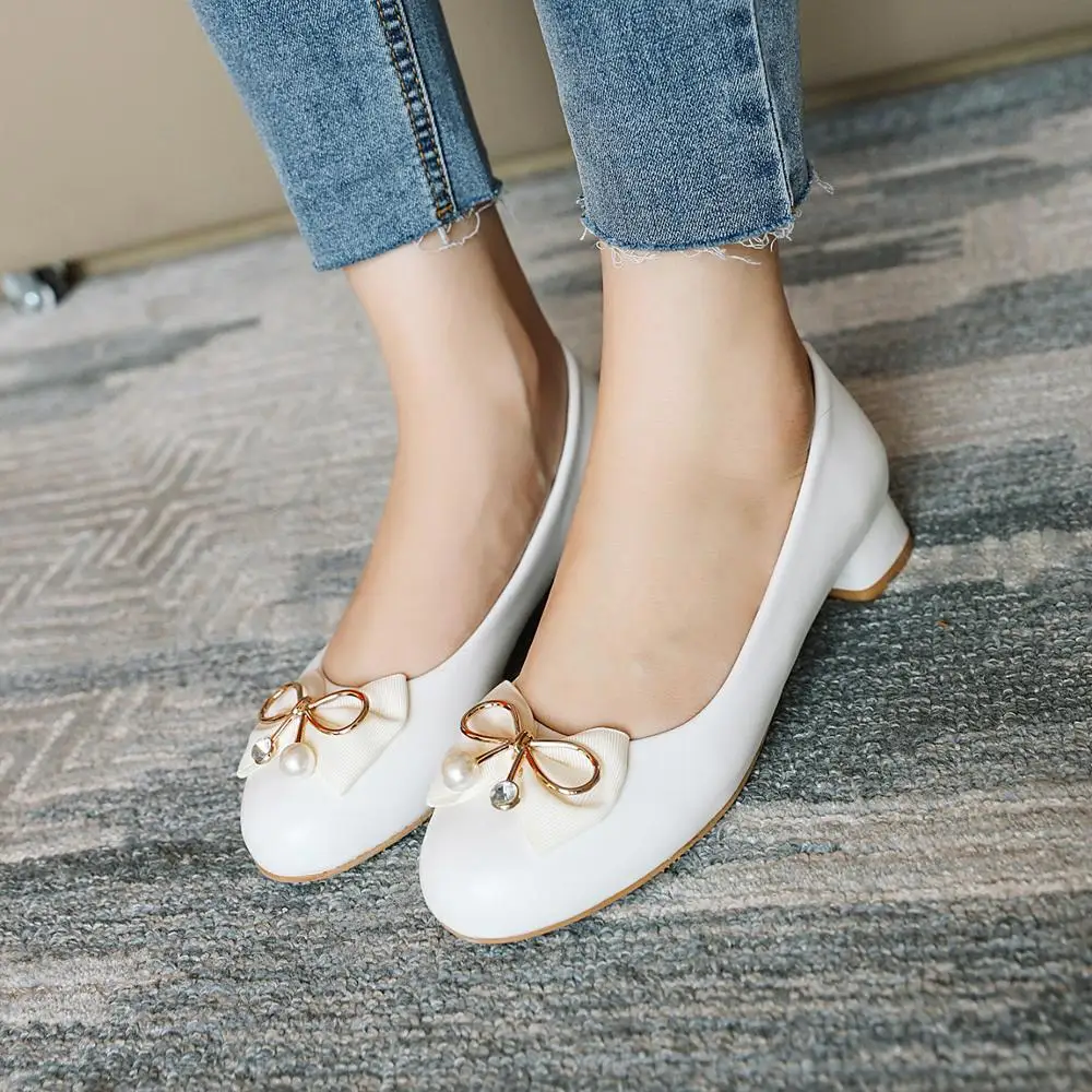 Туфли лодочки женские на низком каблуке Повседневная модная обувь с бантом