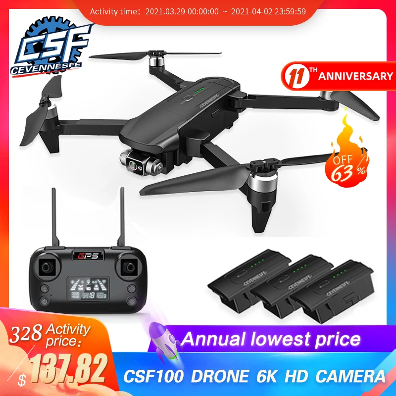 

2021 NEW CSF100 Drone 6K HD Camera 3-axis Gimbal 35 mins Flight Time Brushless Aerial Photography GPS WIFI FPV vs SG906 pro2 F11