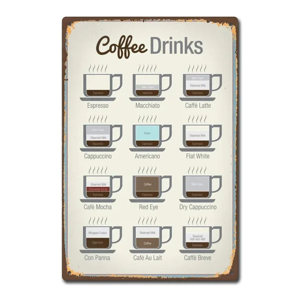 

Coffee Drinks Menu Vintage Tin Sign Metal Decor Metal Sign Metal Poster Wall Sign Wall Poster Wall Sticker Wall Decor