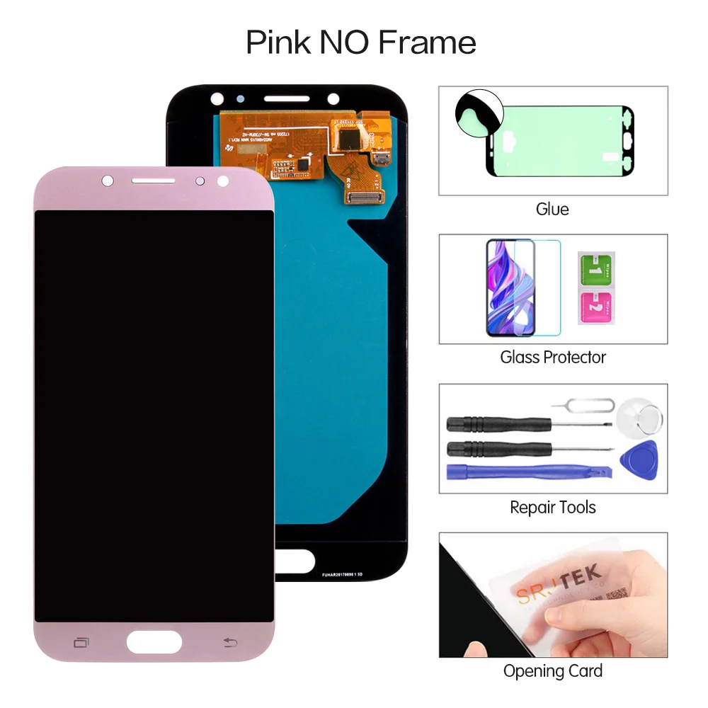 Rose Gold no Frame Super AMOLED lcd s для samsung Galaxy J7 Pro J730 J730F ЖК-дисплей с кодирующий преобразователь сенсорного экрана в сборе закалённое стекло - Цвет: Rose Gold no Frame
