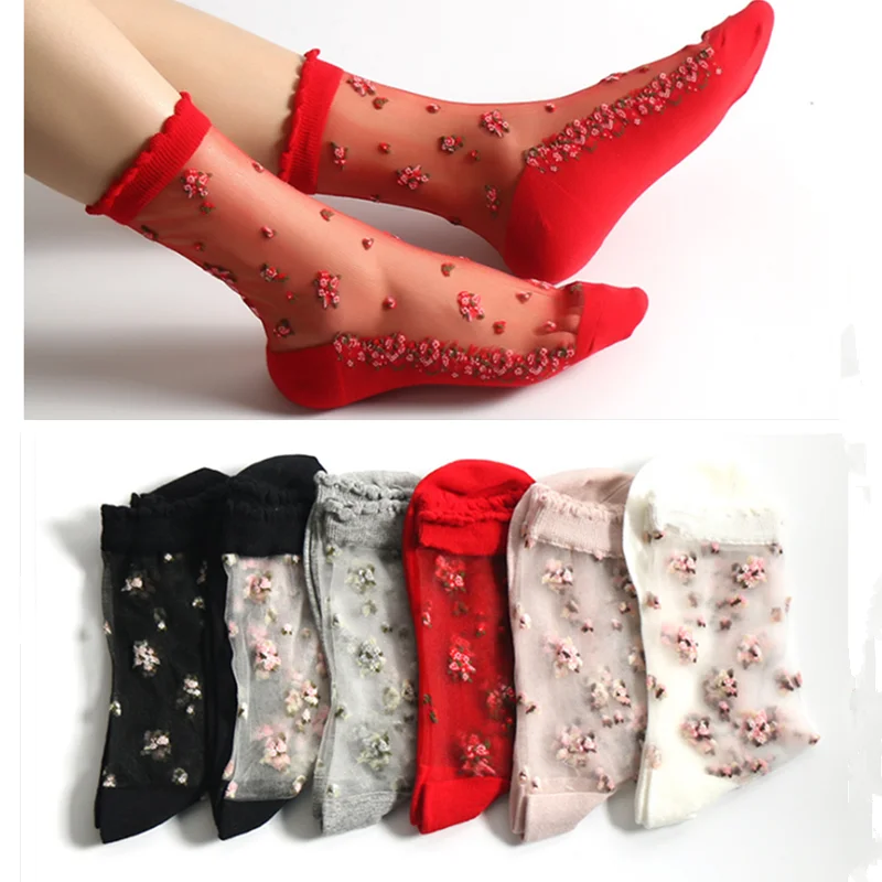 

1 Pair Sexy Fishnet Women Lace Ruffle Sock Soft Comfy Sheer Silk Elastic Mesh Knit Frill Trim Transparent Ankle Funny Socks