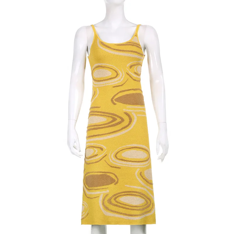 

Sexy Hollow Out Backless Dresses for Women 2021 Knitted Print dress Summer Sleeveless Beach Holiday Party Midi Dresses Bodycon