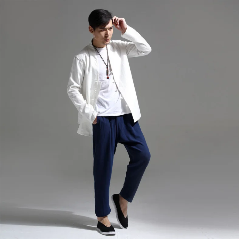 

IEFB /men's wear 2021 new Spring organic cotton and linen male's clothing vintage Chinese style loose high qulaty shirt 9Y1228