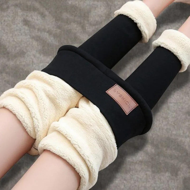 Женские теплые леггинсы с высокой талией Осень зима 2019 брюки из овчины