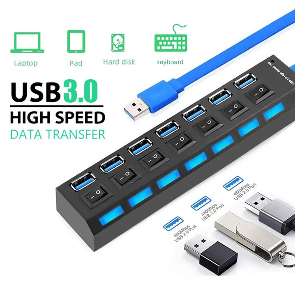 

USB 3.0 Hub 5Gbps High Speed Multi USB Splitter 3 Hab Use Power Adapter 4/7 Port Multiple Expander Hub With Switch For PC Laptop