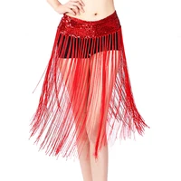 10 colors cheap belly dance clothes accessories stretchy long tassel fringe belts sequins women belly dance hip scarf elastic