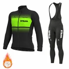 Трикотажный комплект для велоспорта STRAVA, одежда для профессиональной команды с длинным рукавом, Мужская зимняя одежда для велоспорта, теплая одежда из флиса