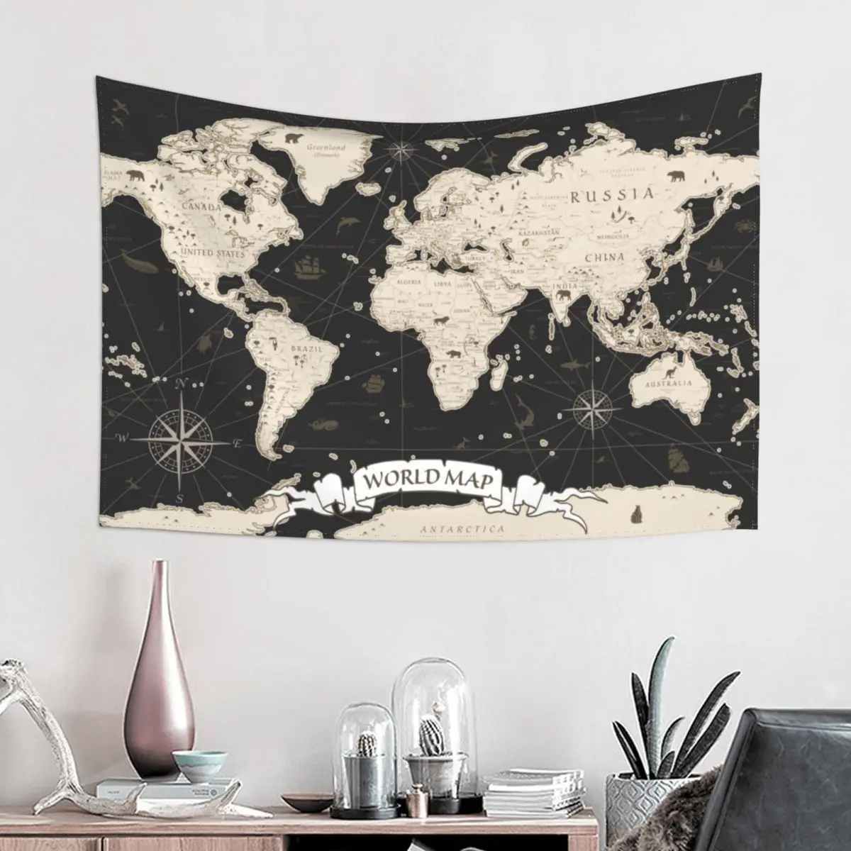 Настенный Ретро гобелен с картой мира настенный из полиэстера в стиле хиппи