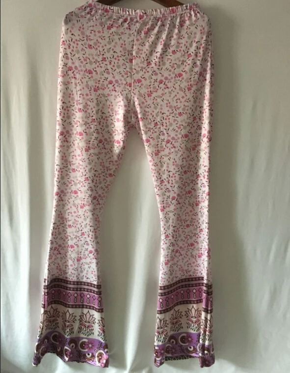 Модные женские цветочные хиппи Высокая талия широкие ноги длинные расклешенные