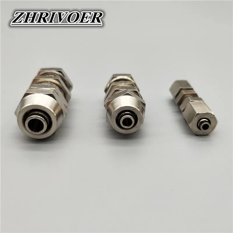 1Pcs PM4 PM6 PM8 PM10 PM12 Copper-plated Nickel Quick Screw Through Baffle Connector Pneumatic Plate Pipe Fittings - купить по