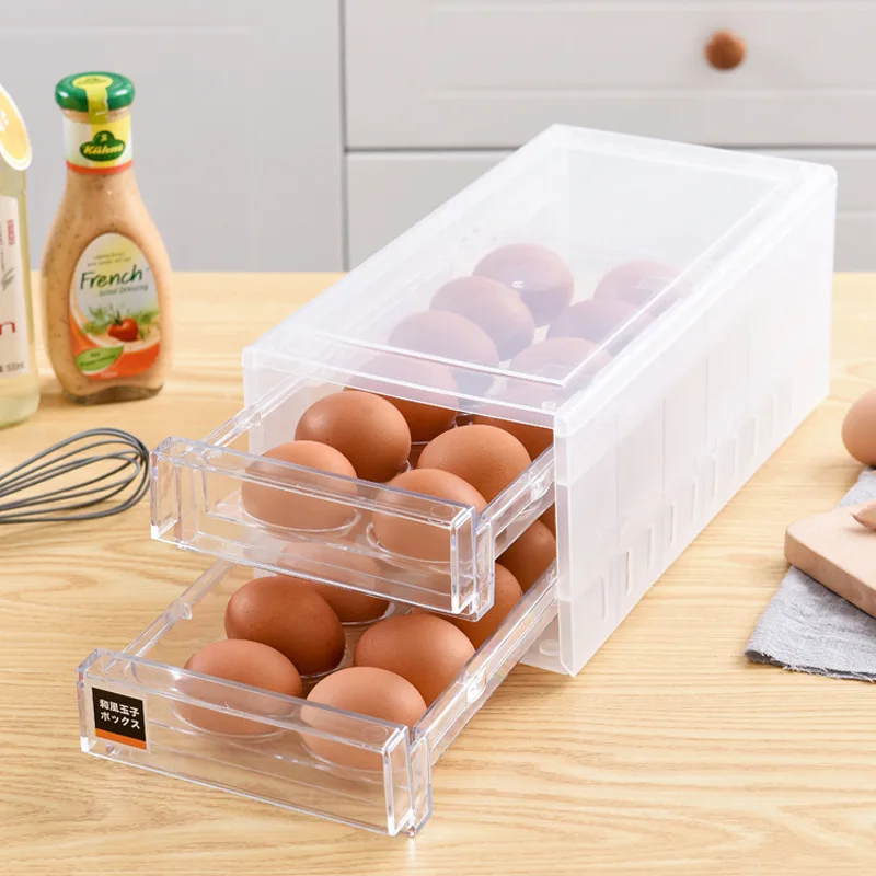 

Двухслойные лотки для яиц с выдвижным ящиком, держатель для яиц, органайзеры для холодильника, кухни для 24 яиц C66