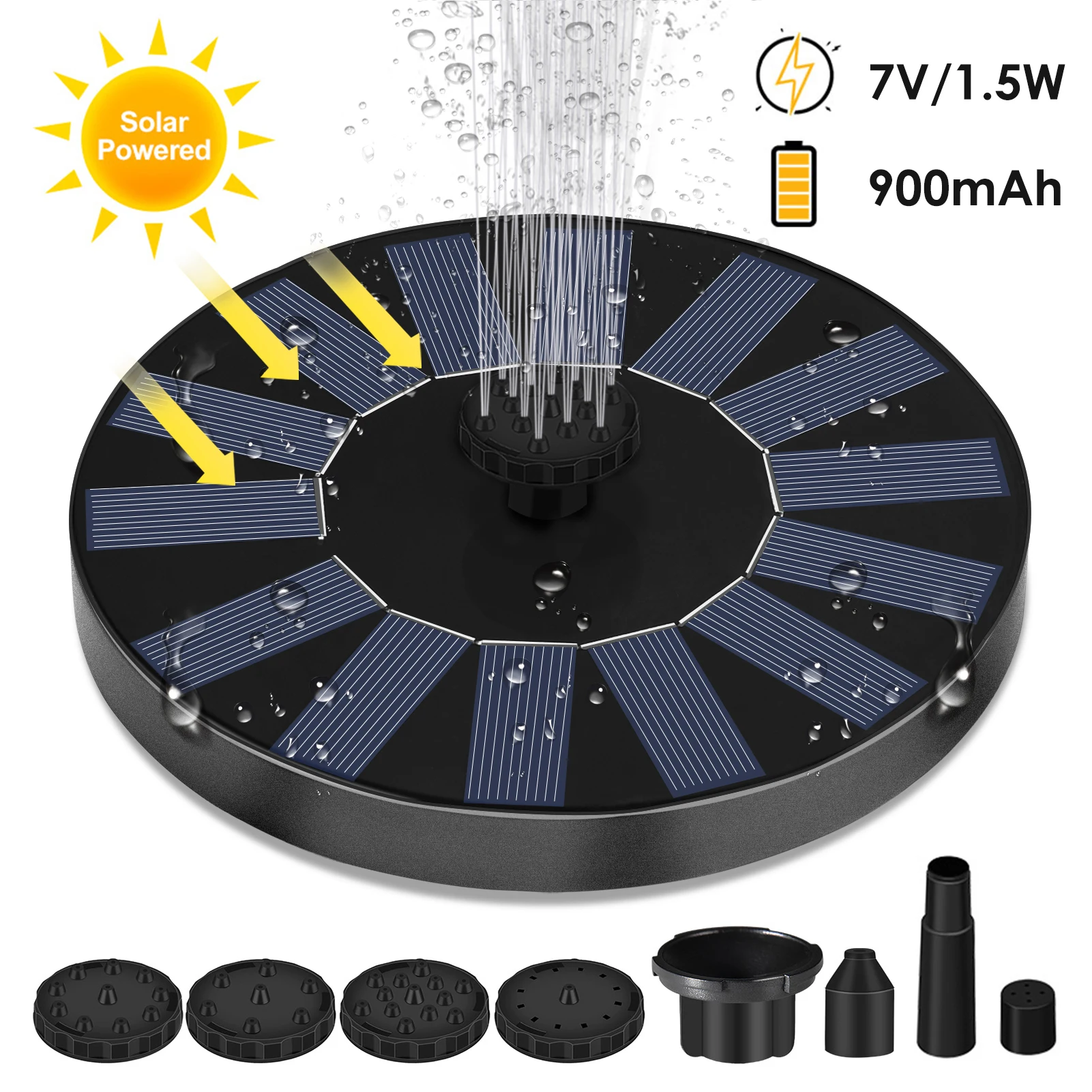 

900mHA Solar Water Fountain Pool Pond Waterfall Fountain For Garden Decoration Outdoor Bird Bath Floating Solar Powered Fountain