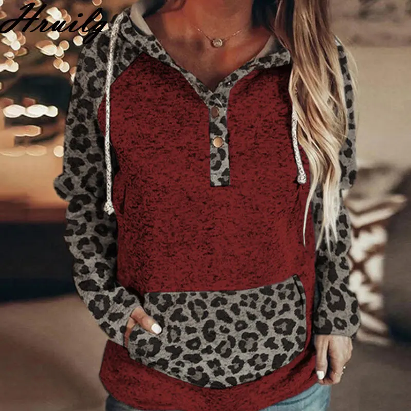 

Tops for Women Full Sleeves Autumn Winter Sweatshirts Vintage Leopard Patchwork Casual Knitted Casual Oversized Sweatshirt