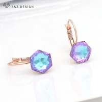 sz design korean 2020 new fashion hexagon crystal dangle earrings 585 rose gold white gold eardrop for women wedding jewelry