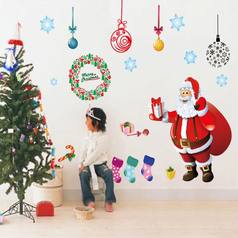 Рождественские украшения на улице 2021 наклейка стену новогодний декор комнаты