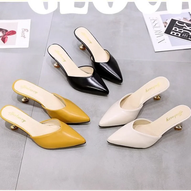 

Simple Fashionable Women's Shoes Summer New Pointed Toe Baotou Sandals Slippers Shallow Mouth Stiletto High Heels Women Sandals