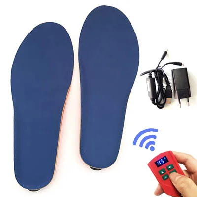 Unisex 2000mAh Electric Heating Insoles Foot Warmer with Wireless LCD Remote Control Heated Insoles for Skiing Hiking Camping - Цвет: Blue