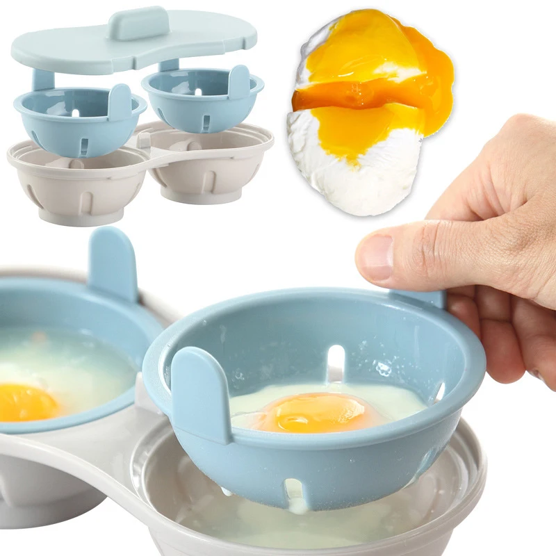 

2 Grids Creative Microwave Steamed Egg Tray Food grade PP Material Egg Cooking Mold Kitchen Breakfast Eggs Poachers Cooking Tool